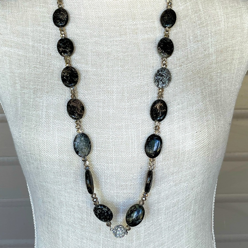 Necklace w/Gorgeous Stones, Faceted Beads & Silver Bauble